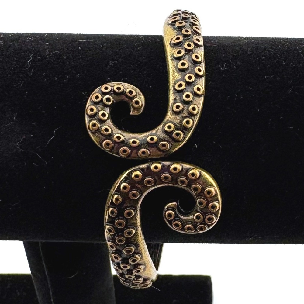 From the Deep Antiqued Bronze Octopus Tentacle Bracelet Nautical Steampunk Hinge